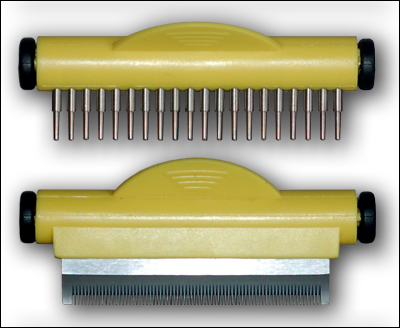 The rake head (above) and the comb head (below).
