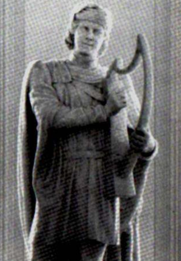 A marble representation of Dafydd ap Gwilym.