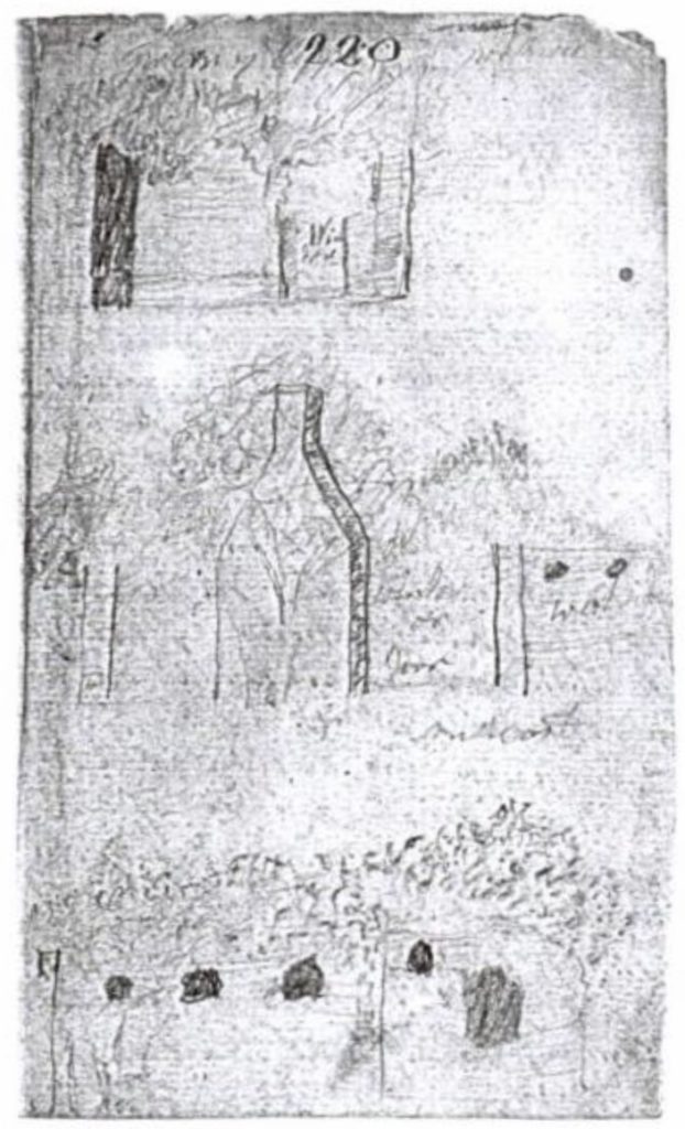 Drawings by the bard Iolo Morgannwg when he visited Gwernyclepa in the late eighteenth century.